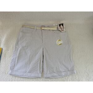 Riders by Lee Women's Mid Rise Shorts Yarn Dye Blue Stripe With Belt 12 NWT